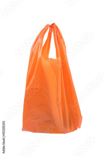 recycled orange plastic bag isolated on white