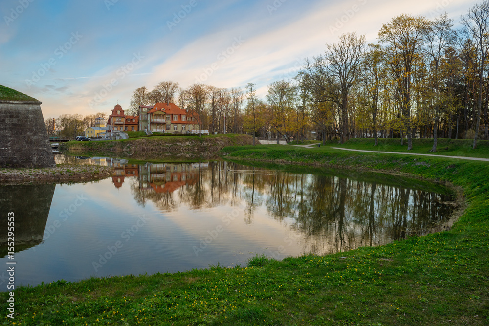 Wonderful springtime sunrise over Kuressaare town park