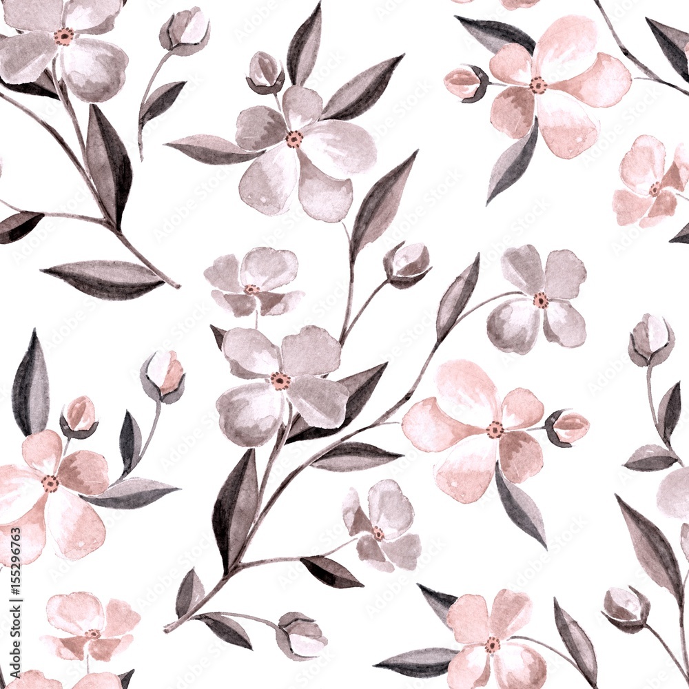 Hand drawn watercolor floral seamless pattern. Background with flowers 14