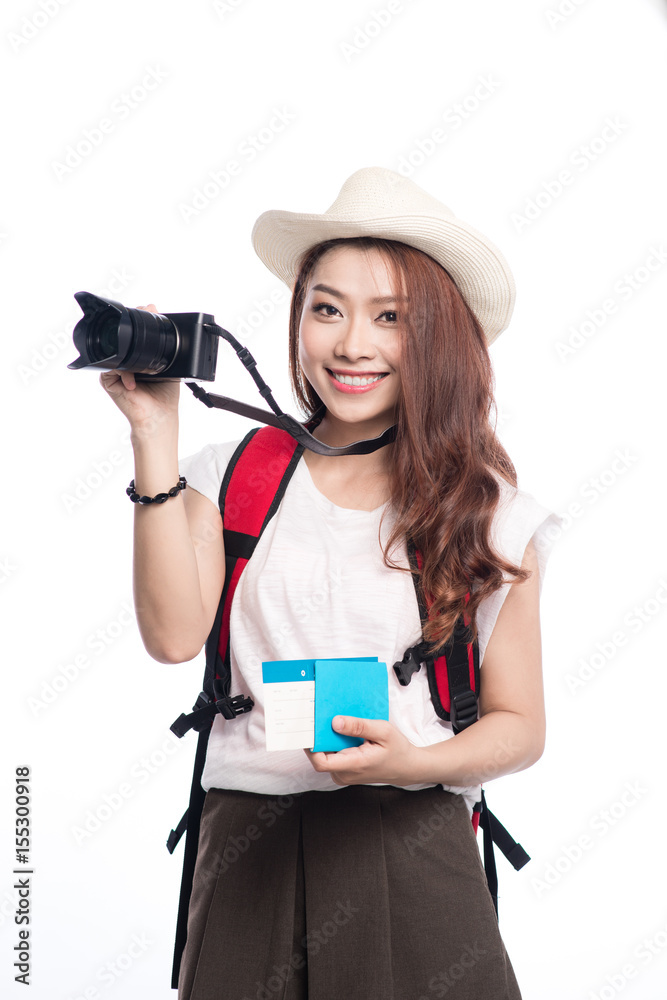 Beautiful asian young woman ready to travel during summer. Beautiful asian young woman ready to travel during summer.