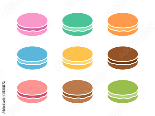 Colorful macaroons or macarons sweet confection flat color icon for food apps and websites photo