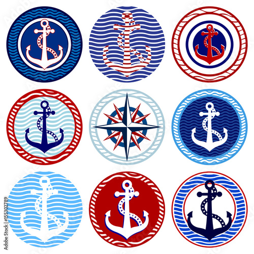 Set of decorative elements on a marine theme