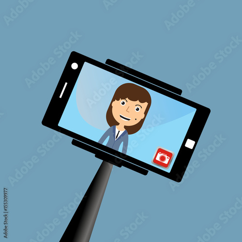 Monopod Selfie woman. Self Portrait Tool For Smartphone.