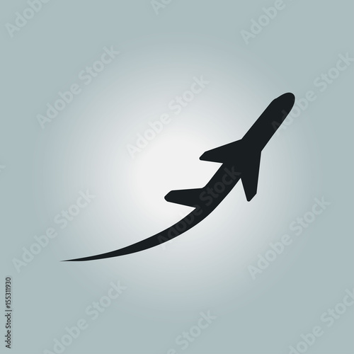 Airplane flight tickets air fly travel takeoff silhouette element. Plane symbol. Travel icon. Flat design.