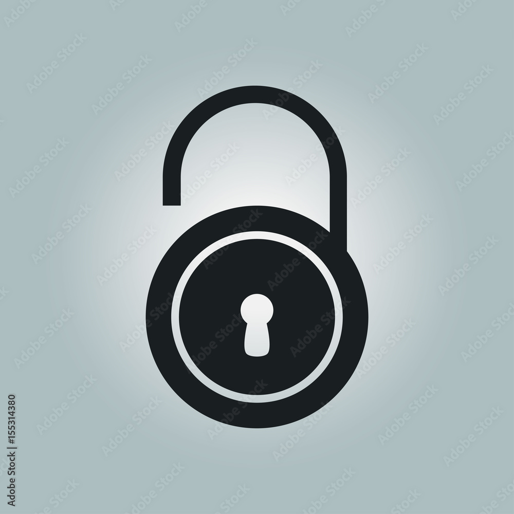 Unlock icon. Flat design style. Validation of the user completed.