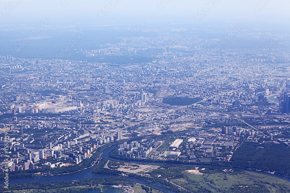 View of the city from the height of the flight