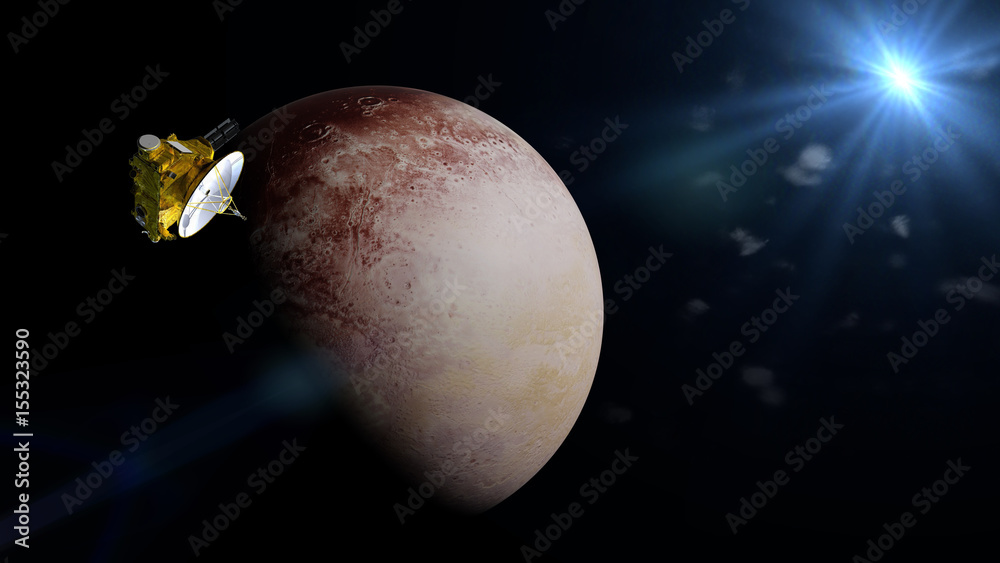 Fototapeta premium New Horizons spacecraft in front of the dwarf planet Pluto