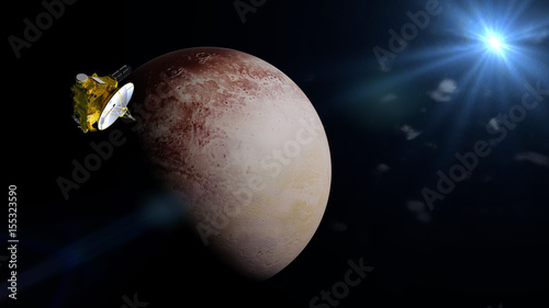 Fototapeta Naklejka Na Ścianę i Meble -  New Horizons spacecraft in front of the dwarf planet Pluto 