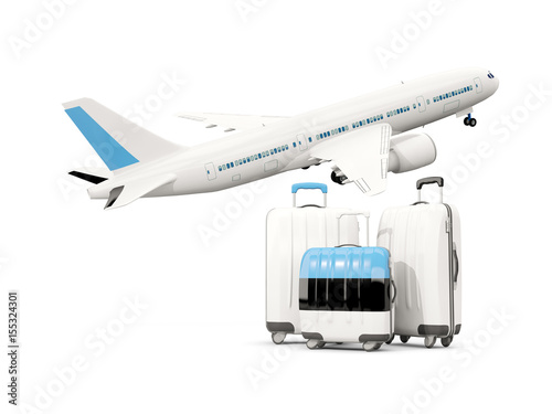 Luggage with flag of estonia. Three bags with airplane