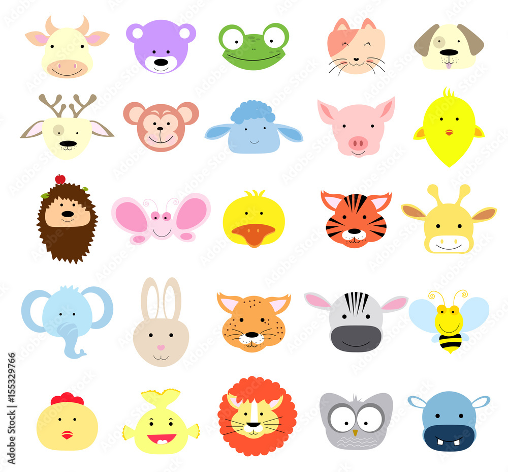 Vector Collection of Cute Animal Faces Vector Collection of Cute Animal Faces