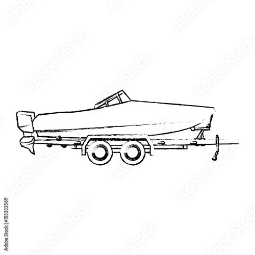 boat with trailer transport maritime image vector illustration