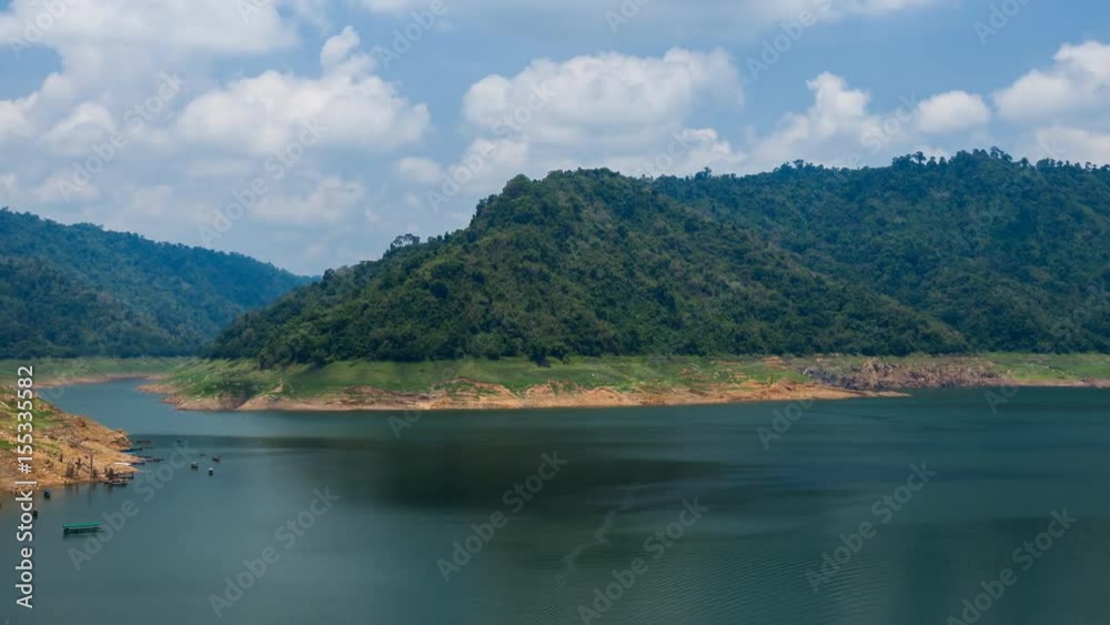 Time-lapse panning of Landscape mountain and river of Khun Dan Prakarn Chon Dam in Nakhon Nayok province, Thailand