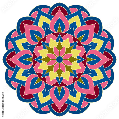 Color mandala vector ethnic pattern, round symmetrical
