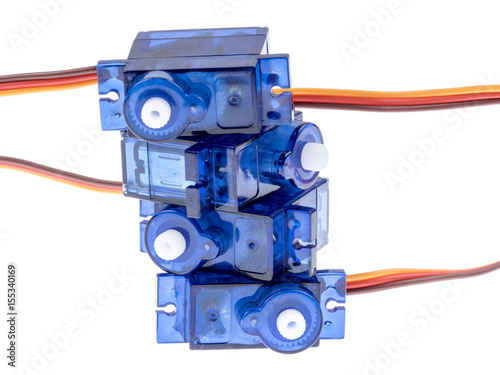 Blue servo motors isolated on white photo