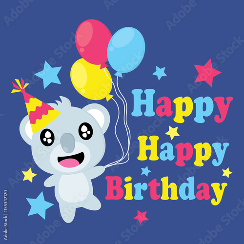 Cute koala brings colorful balloons vector cartoon, Birthday postcard, wallpaper, and greeting card, T-shirt design for kids
