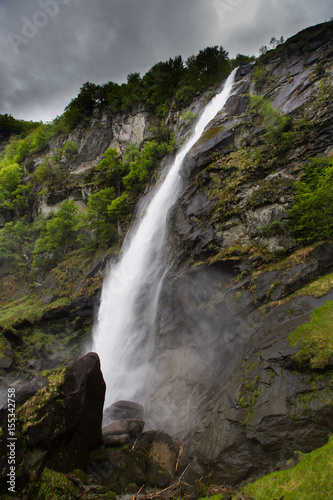 powerful waterfall in Foroglio, Bavona in mountains