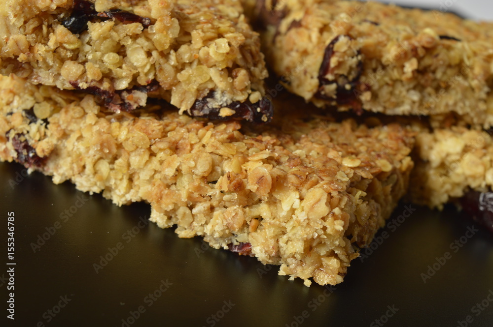 Flapjack - delicious bar with oatmeal, honey and dried cranberry Flapjack - delicious bar with oatmeal, honey and dried cranberry