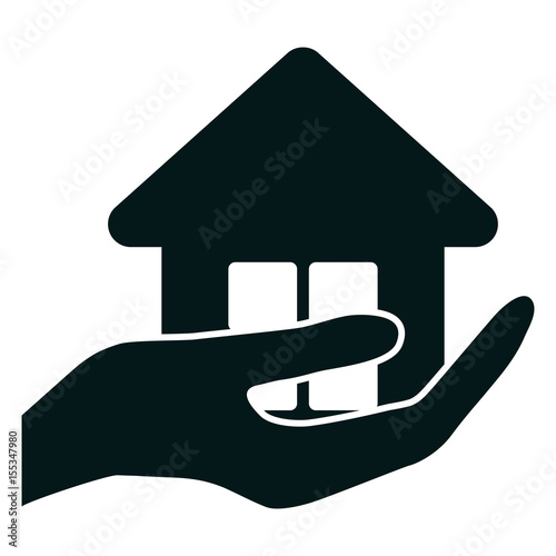 hand holding a house icon over white background. vector illustration