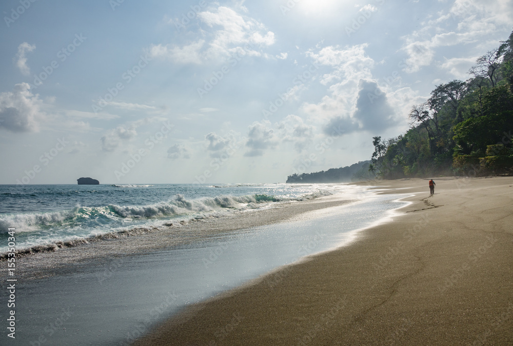 Corcovado National Park - beach view with tourist walking