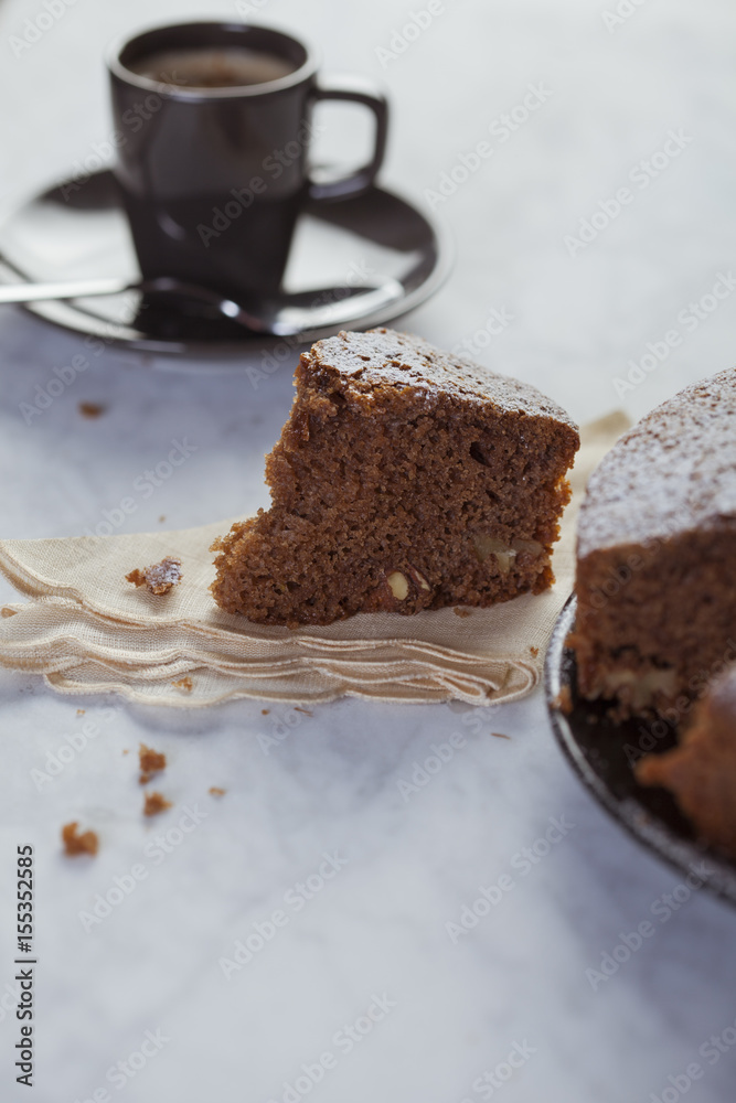 Coffee cup and chocolate cake