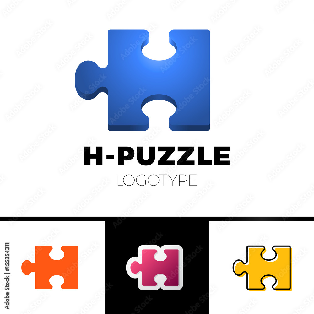 Puzzle 3d H letter logo icon template. Simple Technology, network, digital, company logotype Vector Illustration set
