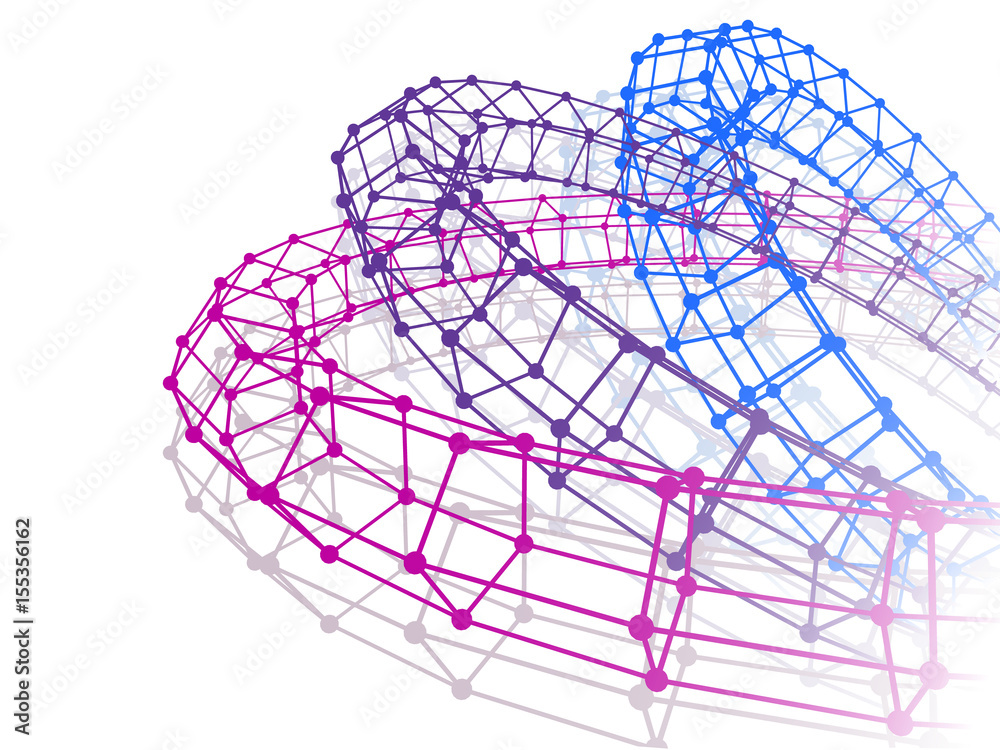 Abstract three torus connected lines dots isolated. Abstract three torus connected lines dots isolated.