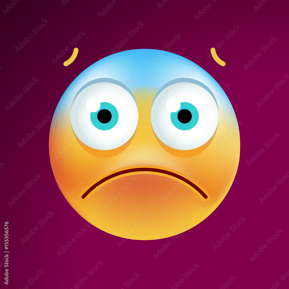 Cute Scared Emoticon on Black Background. Isolated Vector Illustration 