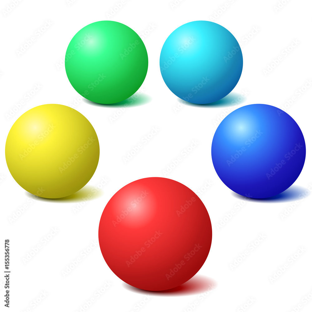 Colorful glossy spheres with shadows isolated on white