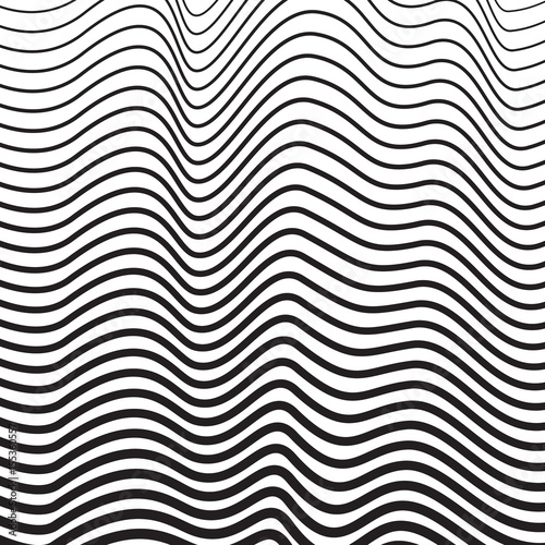 Abstract isolated black and white wavy stripes vector background. Optical illusion