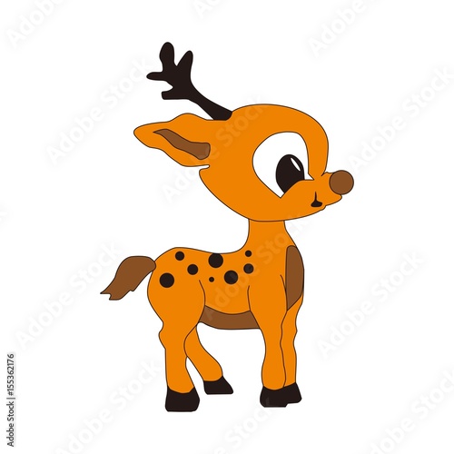 Vector cartoon young deer, isolated on white.
