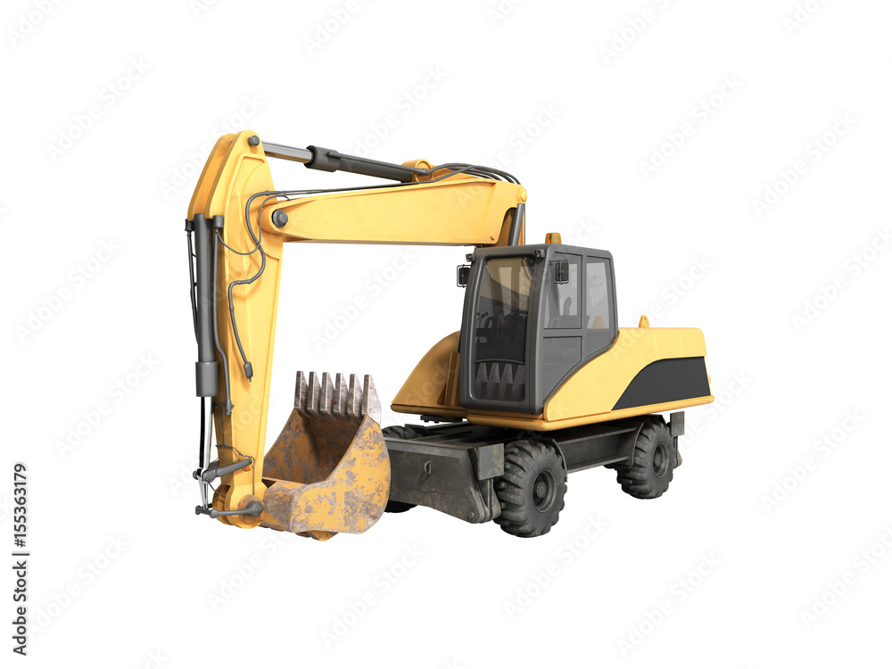 Yellow wheels Bulldozer 3d render on white no shadow Yellow wheels Bulldozer 3d render on white no shadow