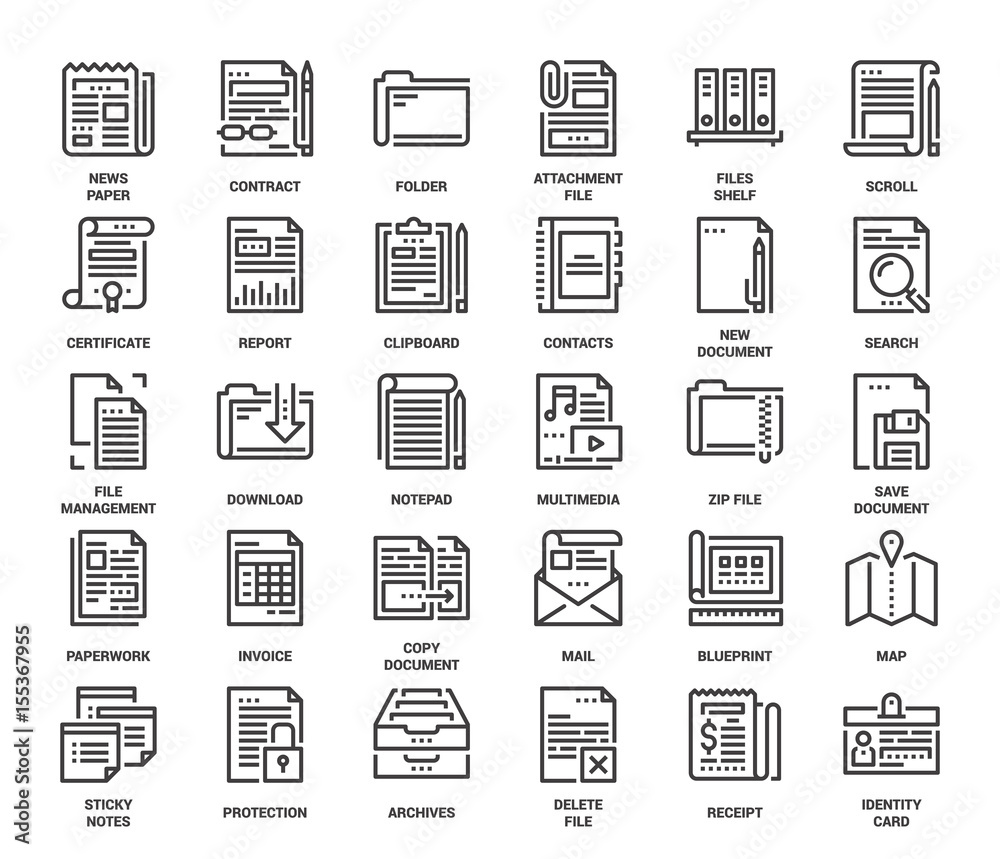 Files and documents flat line icons Files and documents flat line icons