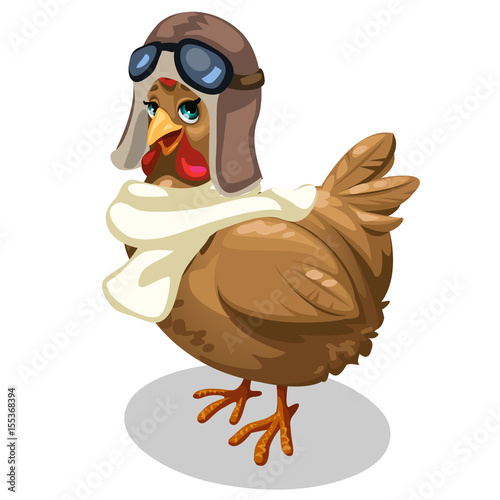 Brown cock Aviator in retro pilot costume. Vector