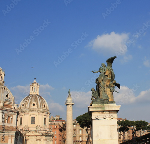 Santa Maria di Loreto church and statue in front of National Monument of Victor Emmanuel II, Rome, Italy