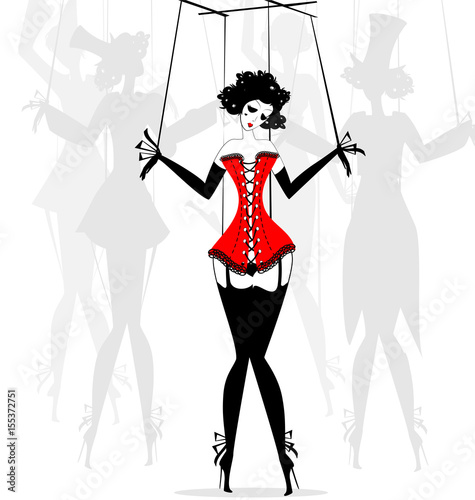 abstract girl-puppet in the red corset