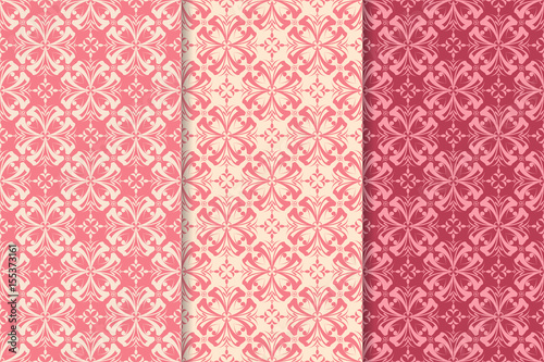 Red collection of floral seamless backgrounds