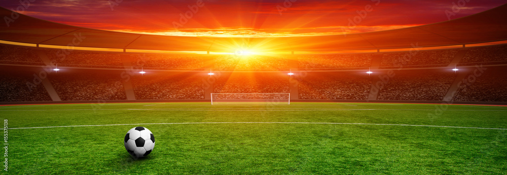 Fototapeta Piłki nożnej piłka na zielonym stadium