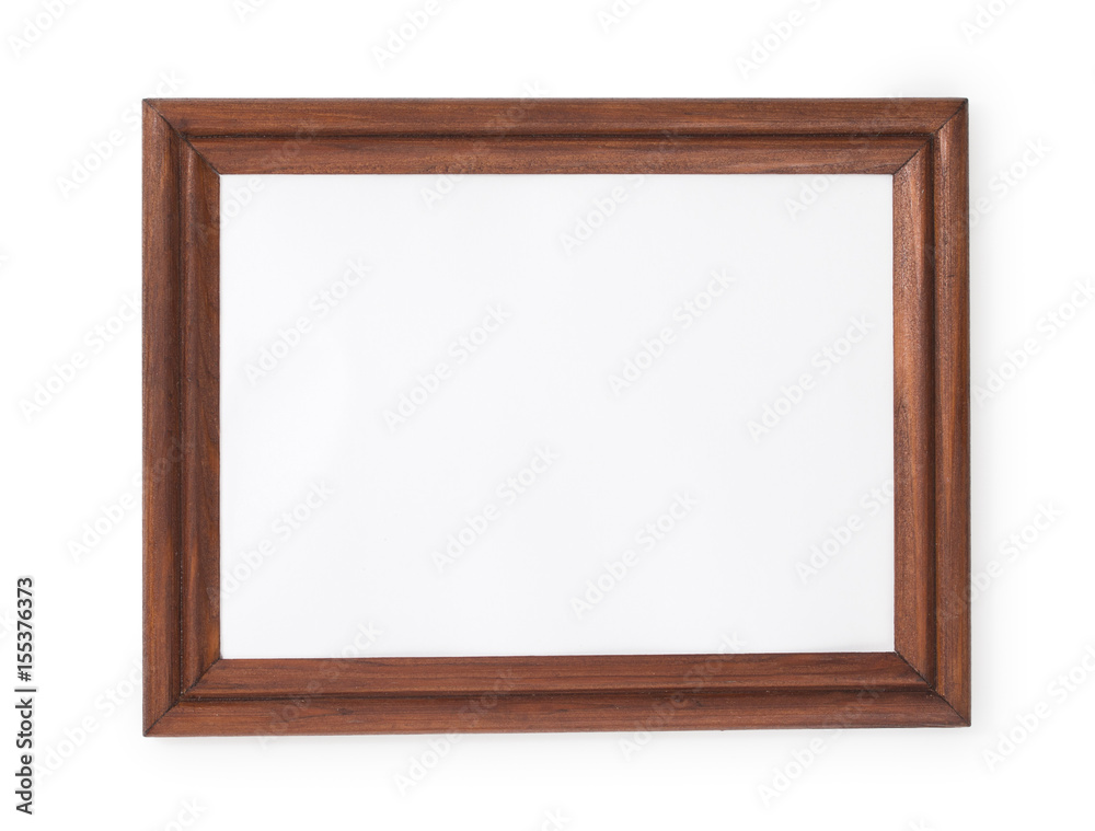 Thin wooden frame isolated on a white background with empty space, dark rectangular brown wood border. Thin wooden frame isolated on a white background with empty space, dark rectangular brown wood border.