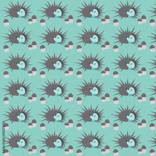 Vector pattern background with hedgehogs and mushrooms