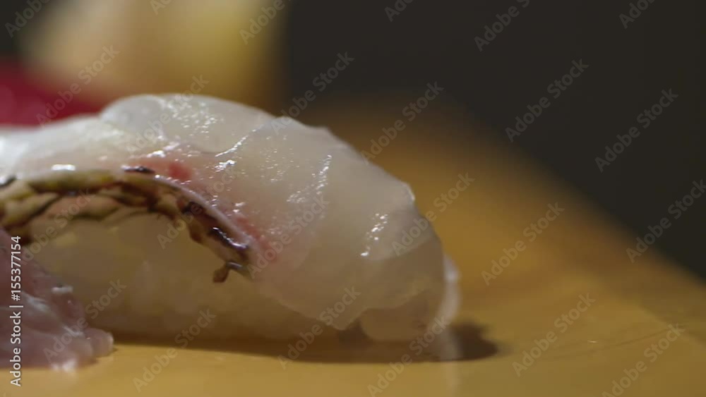 Sushi. The nigiri sushi is the Japanese genuine and standard style of sushi.