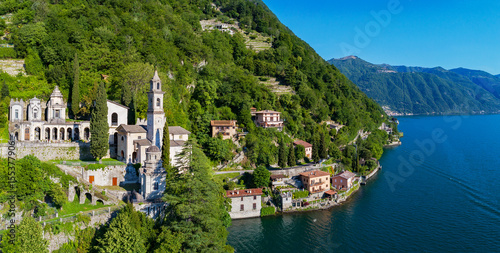 Brienno - Lago di Como (IT) - Chiesa della Madonna - Vista aerea panoramica photo