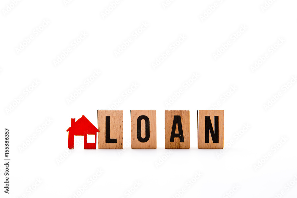 Home Loan - block letters with red home / house icon with white background
Home Loan - block letters with red home / house icon with white background