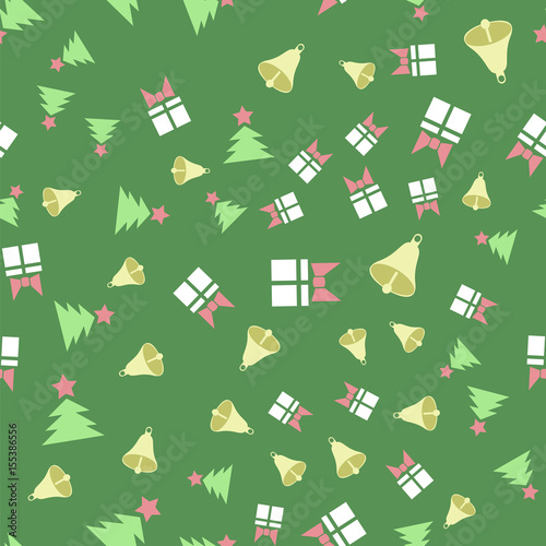 Winter Christmas Seamless Pattern on Green Background