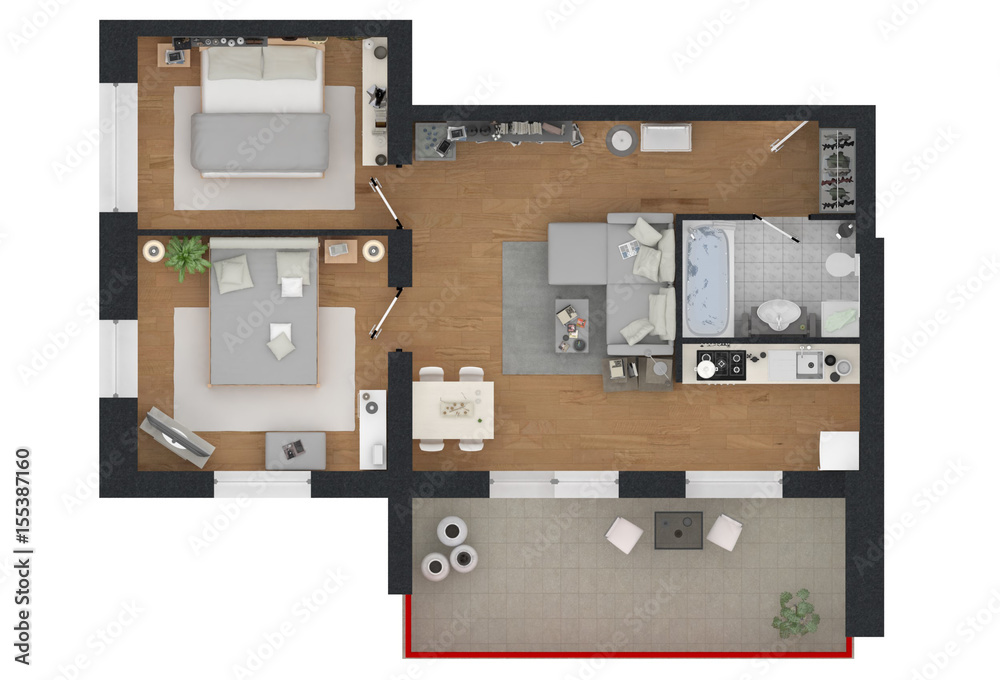 Obraz premium 3d rendering of furnished home apartment