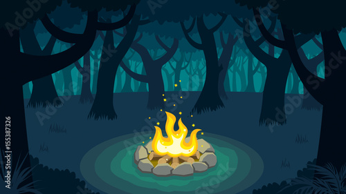 Forest Campfire / Cartoon illustration of forest campfire. 