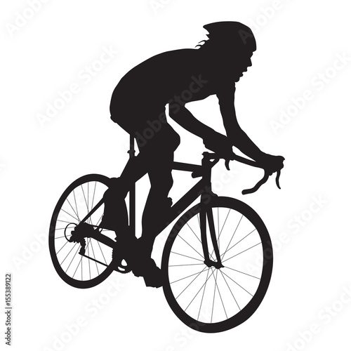 Cyclist vector silhouette, road bicycle racing, side view