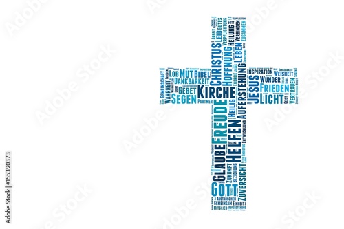 Kreuz Wortwolke, blau klassisch