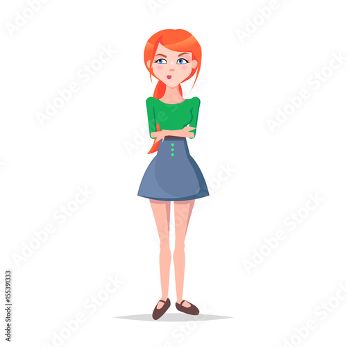 Skeptic Young Woman Cartoon Flat Vector Character