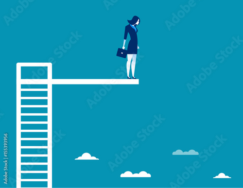Business woman On Diving Board. Concept business vector illustration.