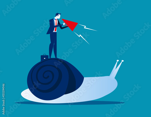 Businessman Urging on Snail. Concept business vector illustration.